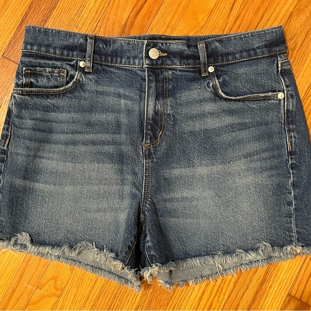 Loft High-Rise Cut Off Denim Shorts Dark Indigo Wash Size 29/8